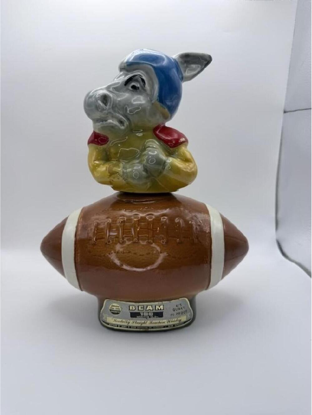 Vintage 1972 Jim Beam Football Donkey Decanter Democratic Party Whiskey Bottle